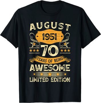 Discover Vintage August 1951 70th Birthday T Shirt