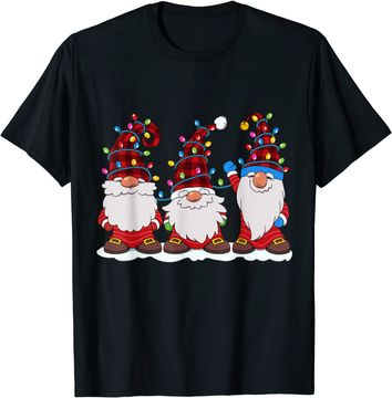 Discover Three Gnomes Red Plaid Hat Gnome Christmas Tree Lights T-Shirt