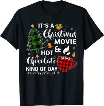 Discover It's a Christmas Movie & Hot Chocolate Plaid Christmas Tree T-Shirt