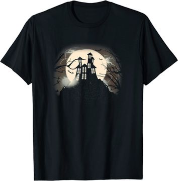 Discover Vintage Haunted House Halloween T Shirt - Moon and Graveyard T-Shirt