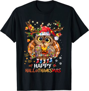 Discover Owl Thankgiving Halloween Christmas Happy Hallothanksmas T-Shirt
