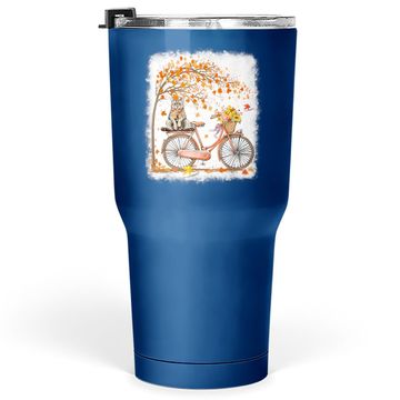 Discover Retro Bicycle Cat Autumn Leaves Fall Thanksgiving Tumbler 30 Oz