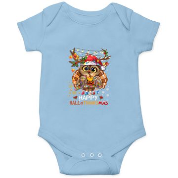 Discover Owl Thankgiving Halloween Christmas Happy Hallothanksmas Baby Bodysuit