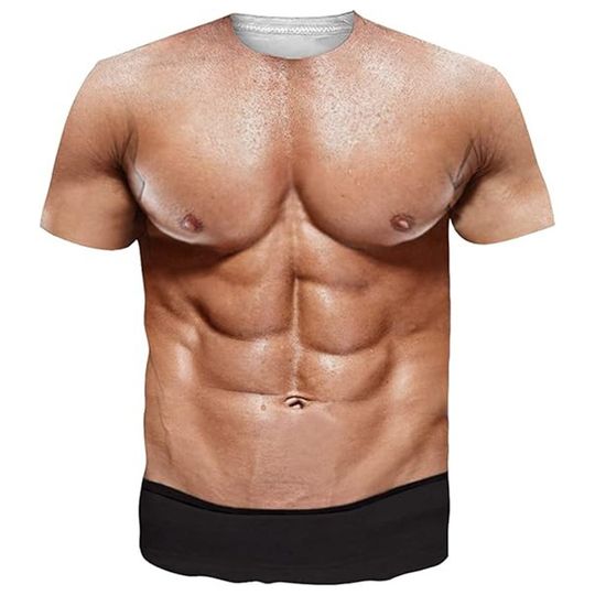 Mens Muscle Body 3D Print Tshirt Activewear Blouse Polyester Workout Top