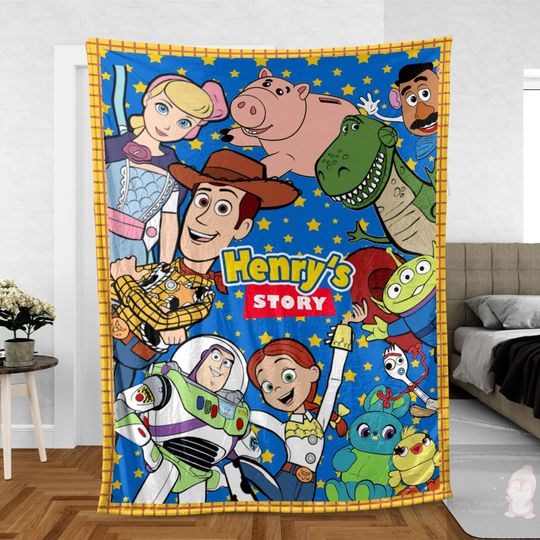 Personalized Disney Toy Story Blanket, Custom Name Disney Blanket, Woody Buzz Lightyear Jessie Fleece Blanket