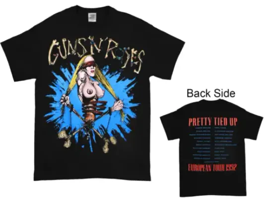 1992 Guns N Roses Pretty Tied Up Euro Tour Black T-Shirt Double Side Tee