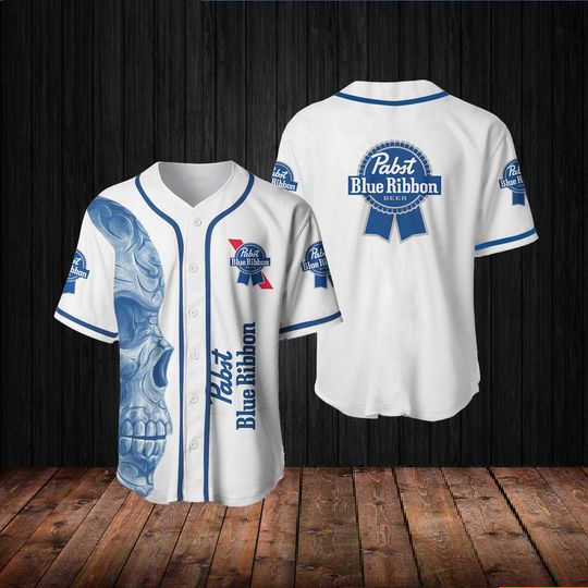 Vintage White Skull Pabst Blue Ribbon Baseball Jersey