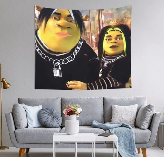 Cartoon Tapestry Eboy Shrek and Egirl Fiona Tapestry Funny Meme Boutique Decorative Wall Tapestry Pop for Living Room Bedroom Home Decor
