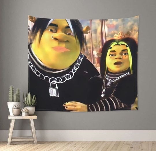 Cartoon Tapestry Eboy Shrek and Egirl Fiona Tapestry Funny Meme Boutique Decorative Wall Tapestry Pop for Living Room Bedroom Home Decor