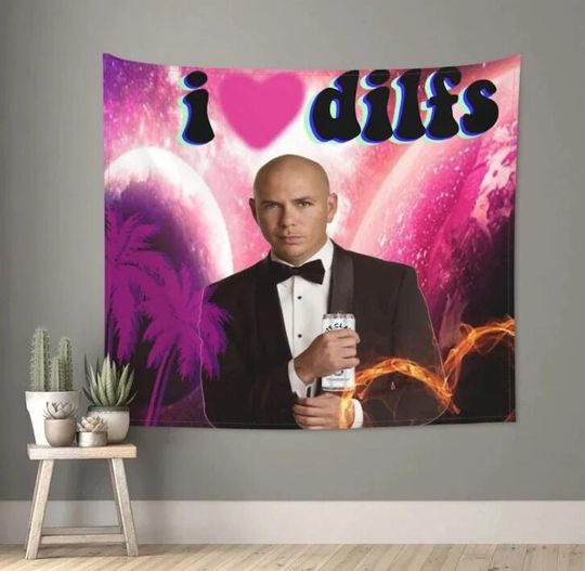 Hippie Tapestry Mr. Worldwide Meme Tapestry Funny Tapestries I Love Dilfs Wall Hanging Wall Flag Home Bedroom Living Room Hostel Dorm Decor