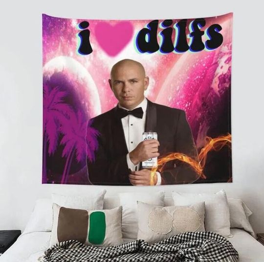 Hippie Tapestry Mr. Worldwide Meme Tapestry Funny Tapestries I Love Dilfs Wall Hanging Wall Flag Home Bedroom Living Room Hostel Dorm Decor