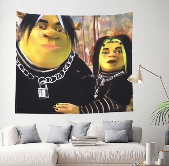 Cartoon Tapestry Eboy Shrek and Egirl Fiona Tapestry Funny Meme Boutique Decorative Wall Tapestry Pop for Living Room Bedroom Home Decor