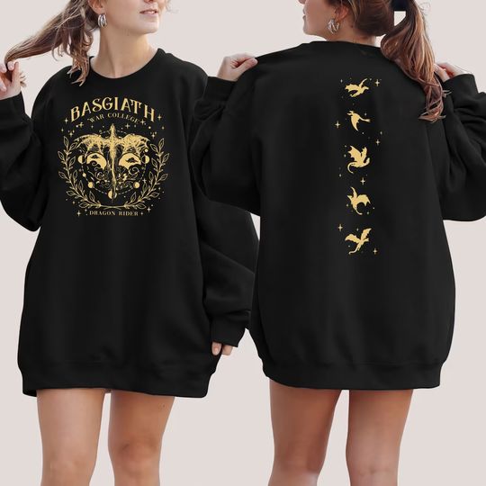 Fourth Wing Double-Sided T-shirt Comfort Colors Basgiath War College Hoodie Fourth Wing Tee Dragon Rider Sweatshirt Bookish Gift Faux Gold