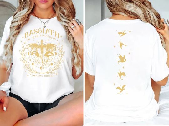 Fourth Wing Double-Sided T-shirt Comfort Colors Basgiath War College Hoodie Fourth Wing Tee Dragon Rider Sweatshirt Bookish Gift Faux Gold