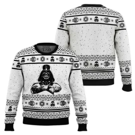 Darth Vader Pattern Ugly Christmas Sweater Funny Holiday Party Pullover Winter Warm Cozy Vintage Jumper for Men Xmas Gift 2026