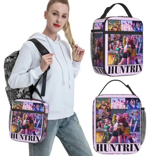Huntrix Girlgroup K-Pop Kid's Lunch Bag Portable Cooler Oxford Tote Food Bag
