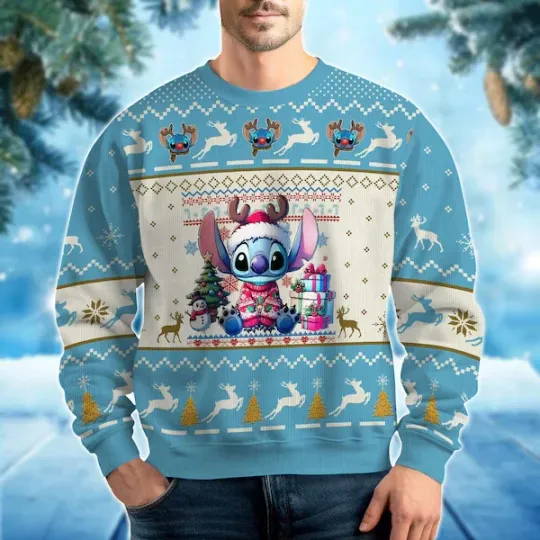 Discover Christmas Disney Lilo and Stitch Ugly Sweater Ohana Christmas Sweater Mens Womens 3D Universal Sweater Couple Pullover 2025