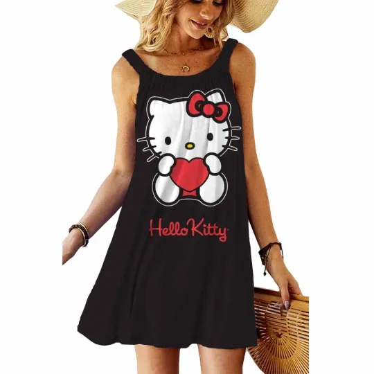 Hello Kitty Print Sleeveless Summer Dress for Women