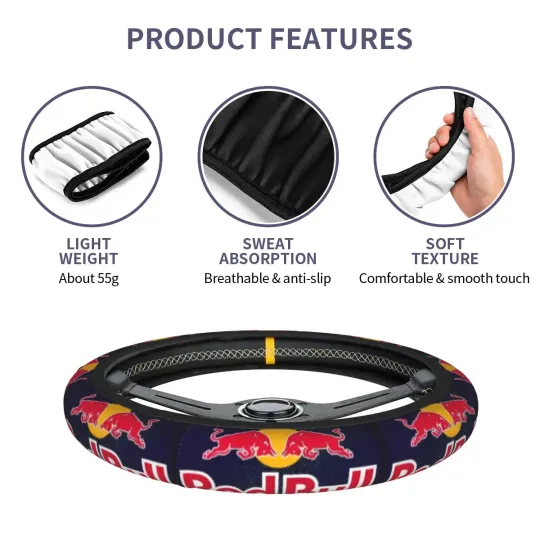 Red Bulls Car Steering Wheel Cover