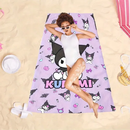Adorable KUROMI-Printed Beach Towel for Summer Fun