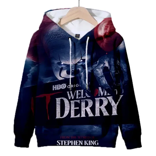 Welcome to Derry 3D Digital Print Custom Hooded Top Provided Image Can DIY Long-sleeved Polyester Adult Hat Fabric Hoodies Y2k