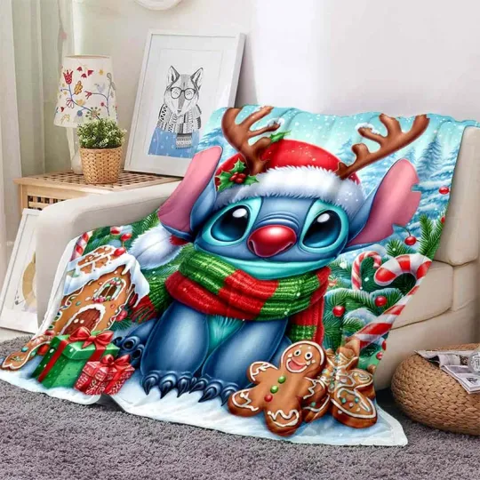 Disney Stitch Christmas Throw Blanket, Soft and Comfortable Blanket for Adults and Children, Holiday Gifts