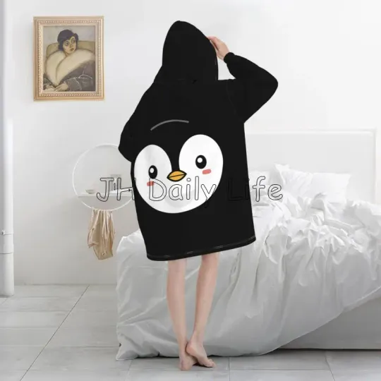 Penguin Wearable Flannel Blanket Hoodie