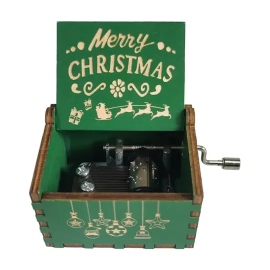Green Wooden Hand-Crank Music Box Merry Christmas Music Box Gift