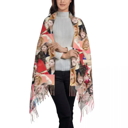 Fun Kpop Singer Twice Girls Scarf Tassel Scarves for Women Soft Warm Shawls and Wraps Large Fall Winter Shawl Wrap