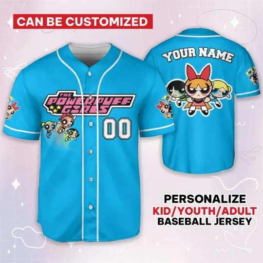 Personalized Powerpuff Girls Bubble Baseball Jersey Disney Flying Sports Baseball Jersey