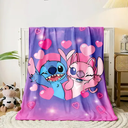 Stitch Cartoon HD Printed Flannel Thin Blanket.Four Season Blanket.for Sofa,bed,living Rooms,travel,Picnic,office Blanket Gifts