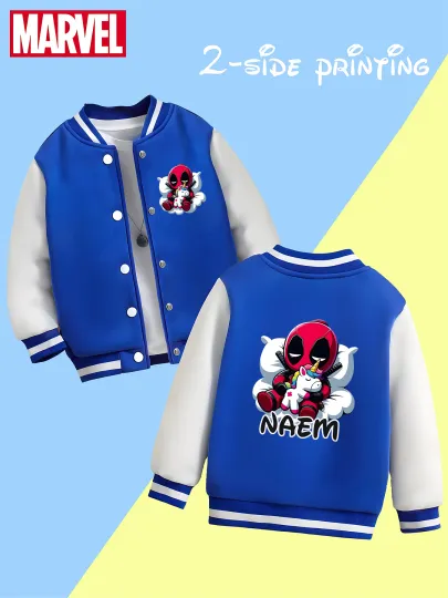 Marvel Boys Baseball Jacket - Deadpool Holding Unicorn Cute Print