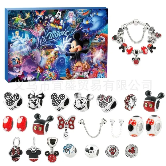Christmas Advent Calendar Blind Box Mickey Stitch Bracelets 24 Days Xmas Countdown Calendar Diy Jewelry Christmas Gifts