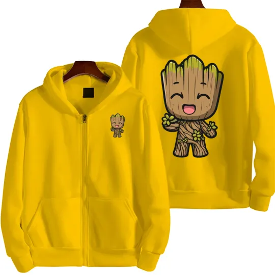 Marvel Groot Spring and Autumn New Men's Zipper Hoodie