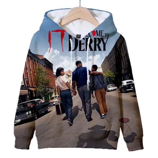 Welcome to Derry 3D Digital Print Custom Hooded Top Provided Image Can DIY Long-sleeved Polyester Adult Hat Fabric Hoodies Y2k