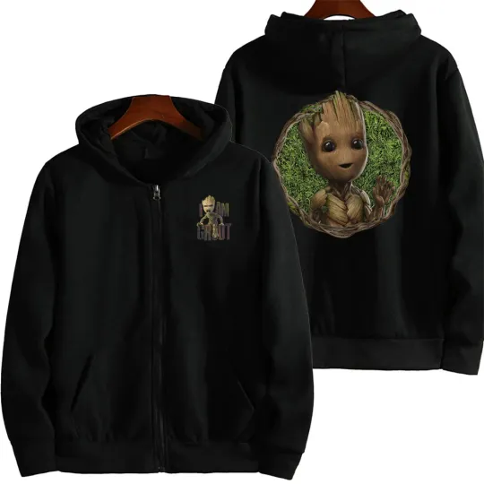 Marvel Groot Spring and Autumn New Men's Zipper Hoodie