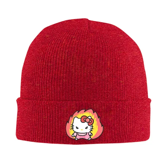 Angry Expression Hello Kitty Knit Beanie Hat Unisex Autumn Winter Head Wrap