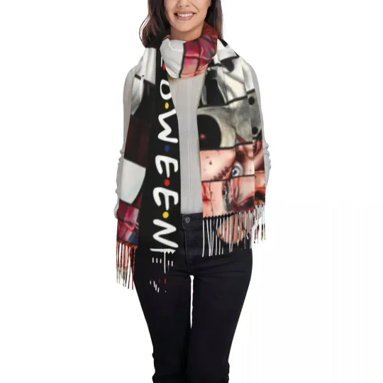 Womens Scarf Warm This Is My Scary Halloween Costume Scarves Wraps with Tassel Vintage Shawls and Wraps Winter Graphic Bufanda