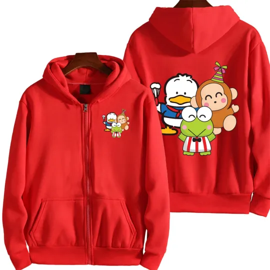 Keroppi Pochacco Men Zip Up Hoodie