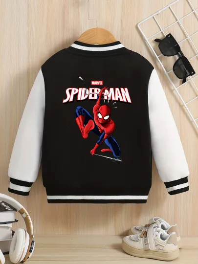 Marvel Boys' Baseball Jacket - Spider-Man Classic Battle Stance Double-Sided Pattern, Soft Fabric