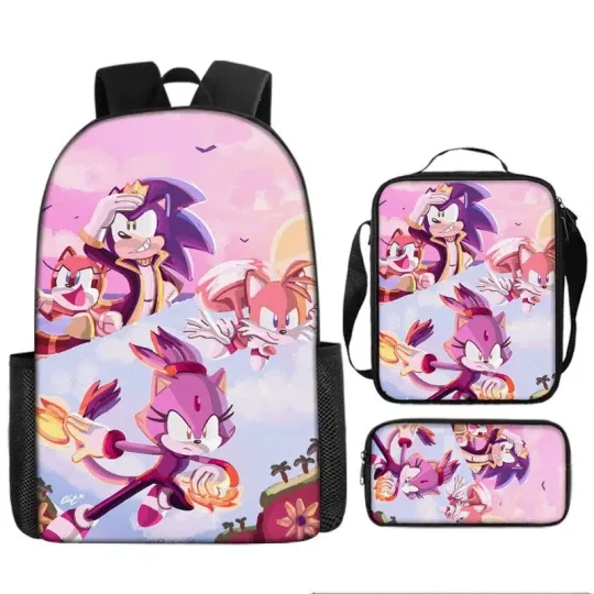 Sonic The Hedgehog Backpack Set for Kids, Cartoon School Bag for Boys and Girls