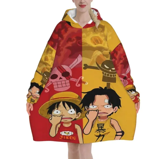 Luffy One Piece Oversized Blanket Hoodie Sweatshirt with Large Pocket for Women Men