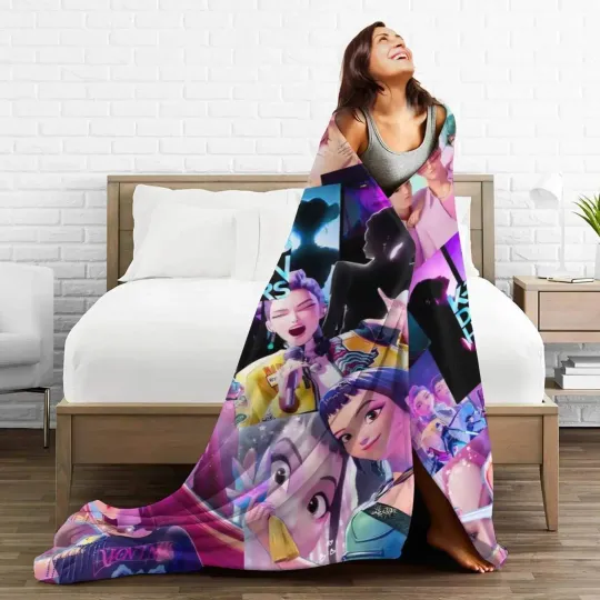 Funny Saboys&Huntrix Girls Cozy Super Soft Flannel Blanket,Popular Kpop Demon Hunter Anime Throw Blanket For Living Room Decor