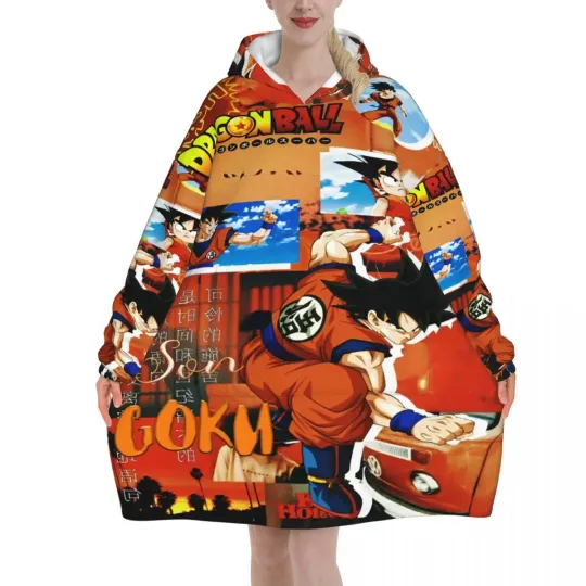 Dragon Ball DragonBall Anime Oversized Blanket Hoodie Sweatshirt Long Fleece Hooded Wearable Blanket