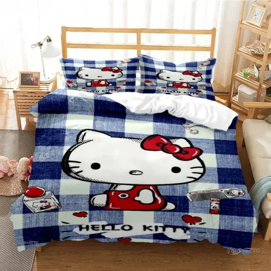 Hello Kitty Cartoon Cute Comforter Duvet Cover Bedding Set