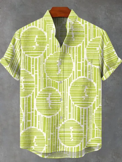 New ethnic-style shirt pattern casual design men's linen printed short-sleeved shirt button fashionable top