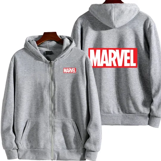 Marvel Logo Spring and Autumn New Men's Zipper Hoodie