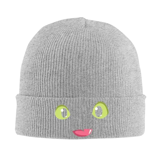 Funny Expression Face Print Knit Beanie Hat T-Toothless Hippie Head Wrap Winter Cap
