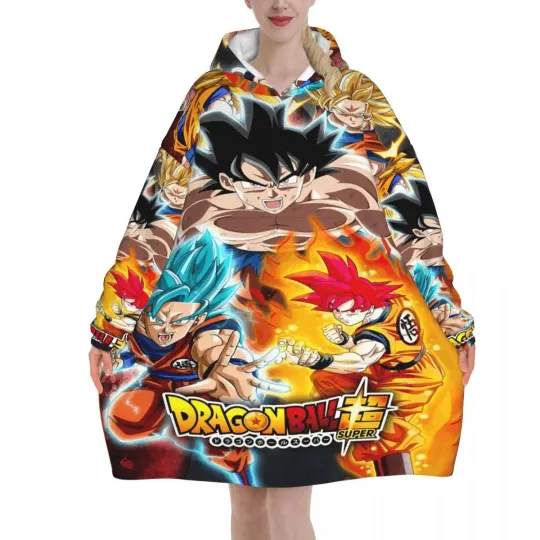 Dragon Ball DragonBall Anime Oversized Blanket Hoodie Sweatshirt Long Fleece Hooded Wearable Blanket