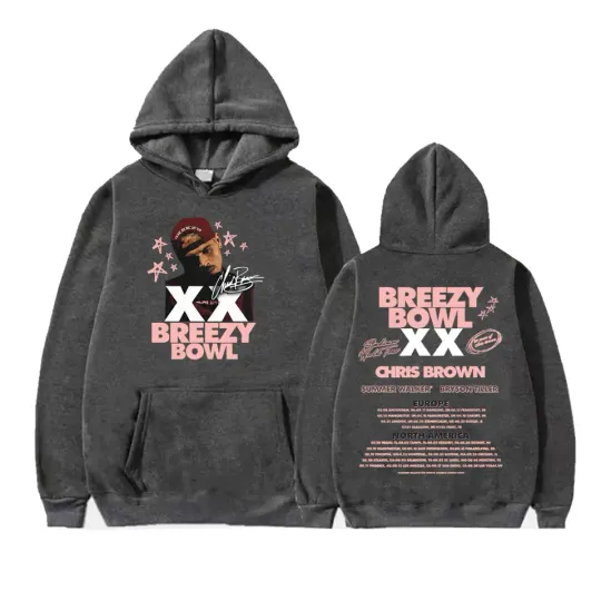 2025 Chris Brown Breezy Bowl XX Album Tour Hoodie Men Women Hip Hop Rock High Street Sweatshirt Casual Fleece Bodywarmer Hoodies